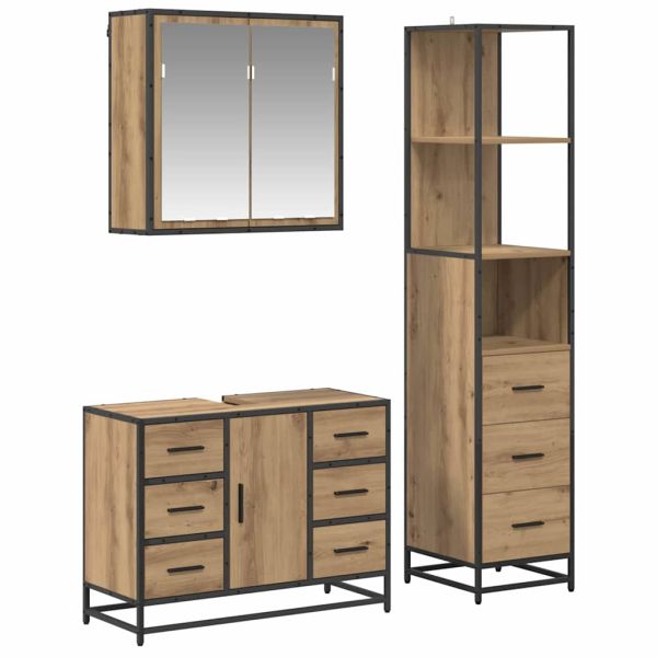 Комплект мебели за баня 3 бр. Дъб 80 x 33 x 60 см