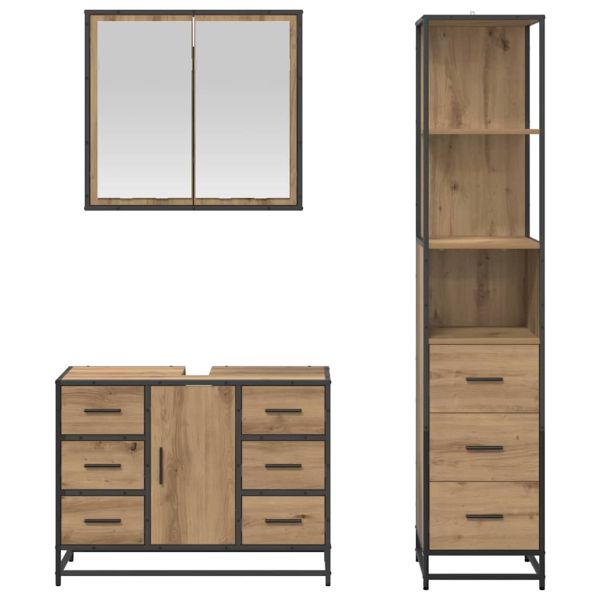 Комплект мебели за баня 3 бр. Дъб 80 x 33 x 60 см
