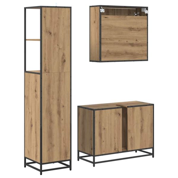 Комплект мебели за баня 3 бр. Дъб 80 x 33 x 60 см