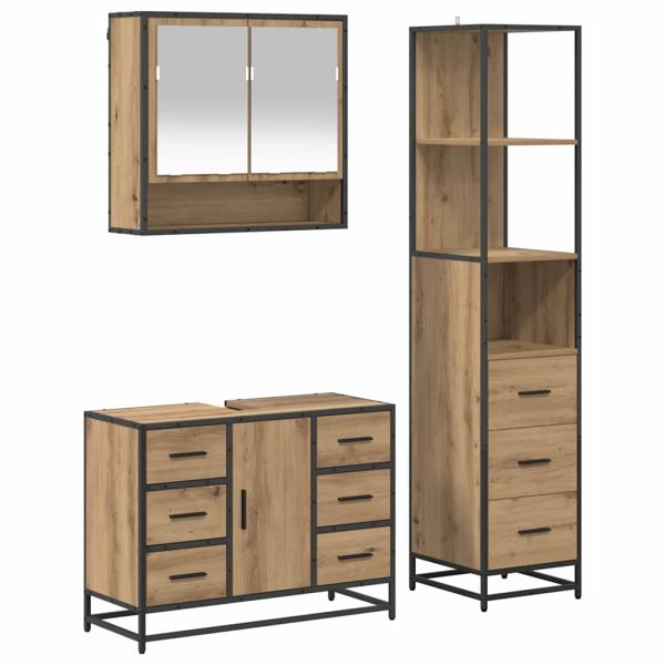 Комплект мебели за баня 3 бр. Дъб 35 x 37,5 x 166 см