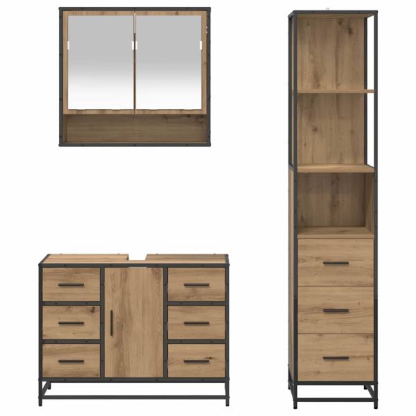 Комплект мебели за баня 3 бр. Дъб 35 x 37,5 x 166 см