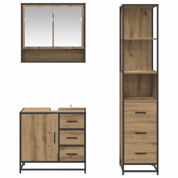 Комплект мебели за баня 3 бр. Дъб 35 x 37,5 x 166 см