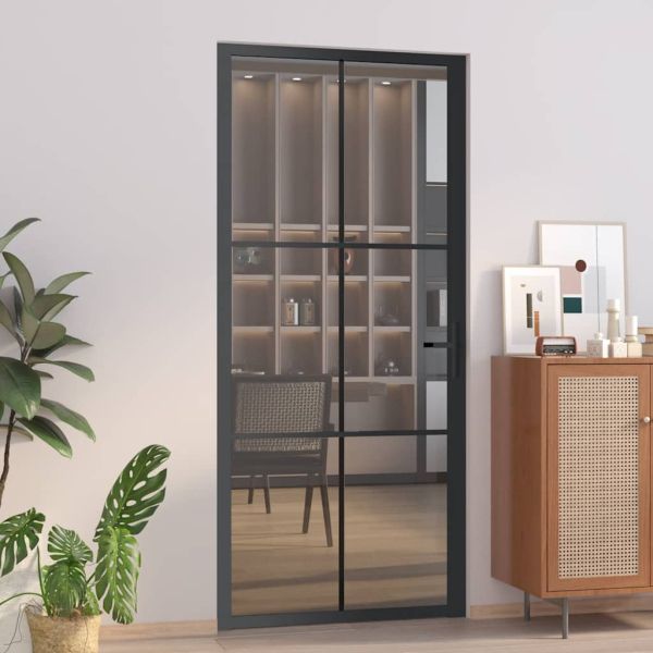 Интериорна врата 93x201,5 см черна ESG стъкло и алуминий