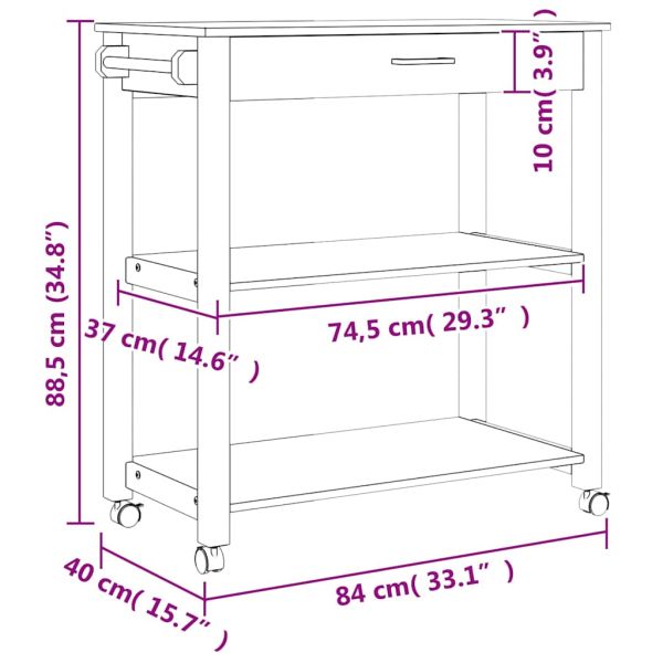 Кухненска количка "MONZA" 84x40x88,5 см борово дърво масив