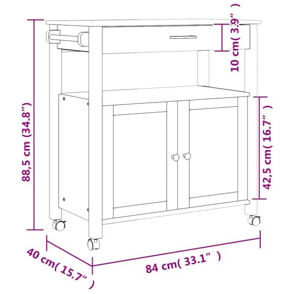 Кухненска количка "MONZA" 84x40x88,5 см борово дърво масив
