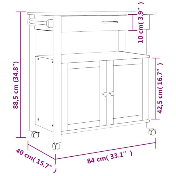 Кухненска количка "MONZA" 84x40x88,5 см борово дърво масив