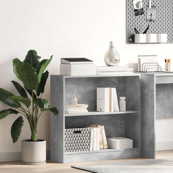 Етажерка за книги, бетонно сива, 80x24x75 см, инженерно дърво