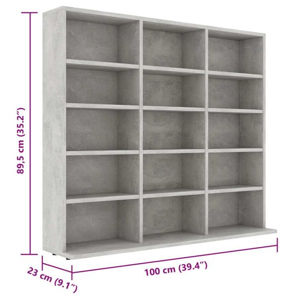 CD шкаф, бетонно сив, 100x23x89,5 см, инженерно дърво