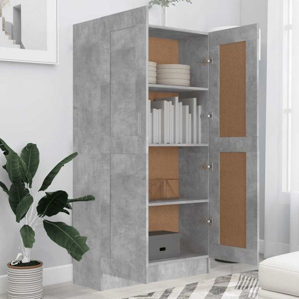 Шкаф за книги, бетонно сив, 82,5x30,5x150 см, инженерно дърво