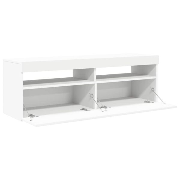 ТВ шкаф с LED осветление, бял, 120x35x40 см