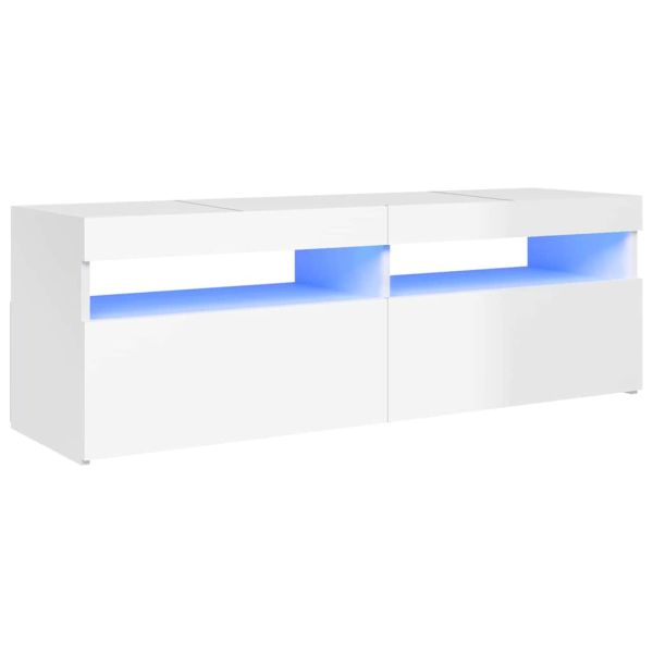 ТВ шкаф с LED осветление, бял гланц, 120x35x40 см