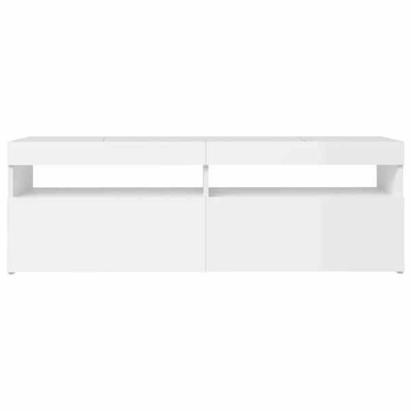 ТВ шкаф с LED осветление, бял гланц, 120x35x40 см