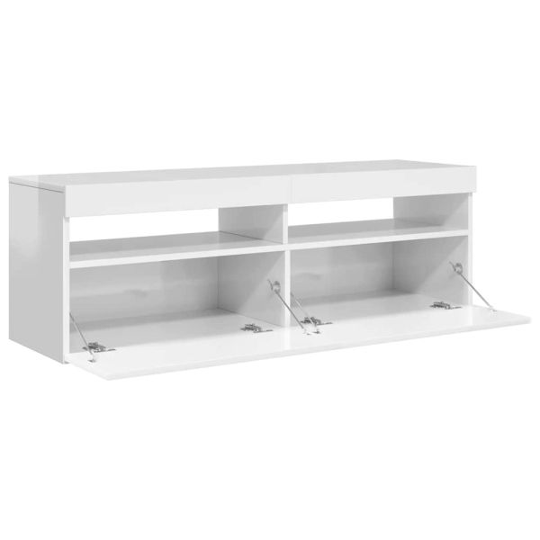 ТВ шкаф с LED осветление, бял гланц, 120x35x40 см