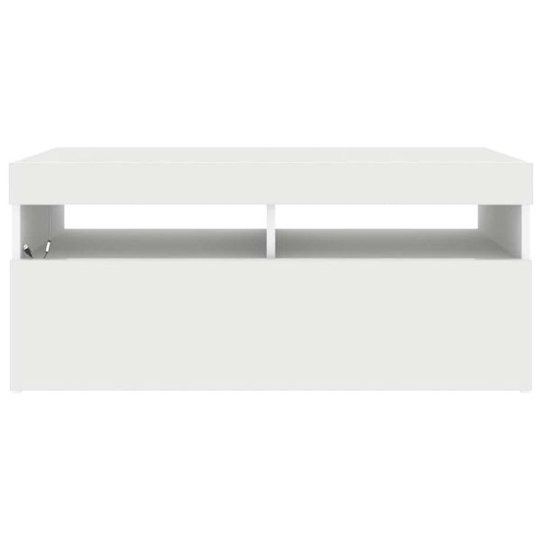 ТВ шкаф с LED осветление, бял, 90x35x40 см