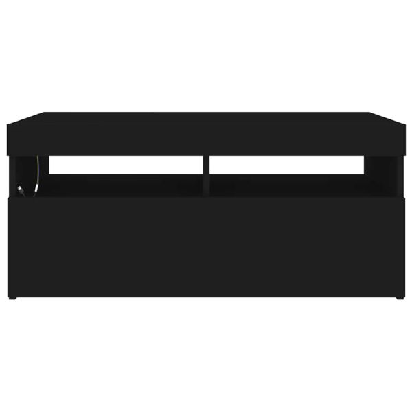 ТВ шкаф с LED осветление, черен, 90x35x40 см
