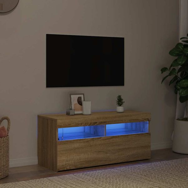 ТВ шкаф с LED осветление, сонома дъб, 90x35x40 см