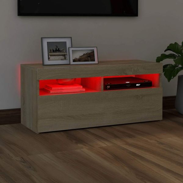 ТВ шкаф с LED осветление, сонома дъб, 90x35x40 см