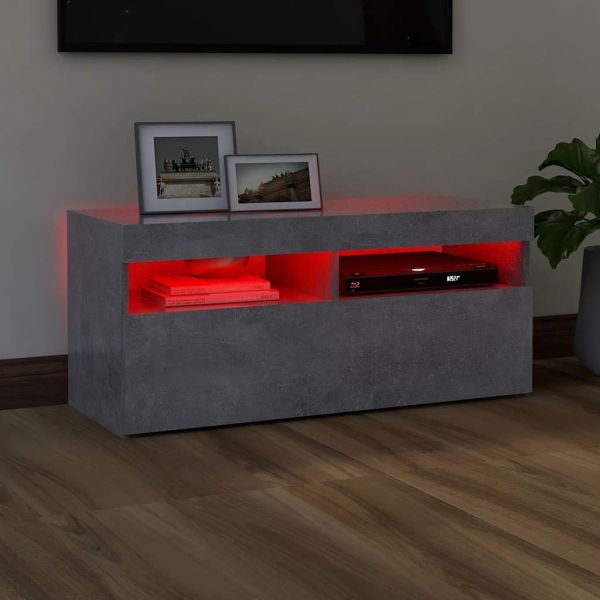 ТВ шкаф с LED осветление, бетонно сив, 90x35x40 см