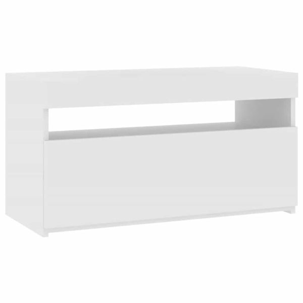 ТВ шкаф с LED осветление, бял, 75x35x40 см