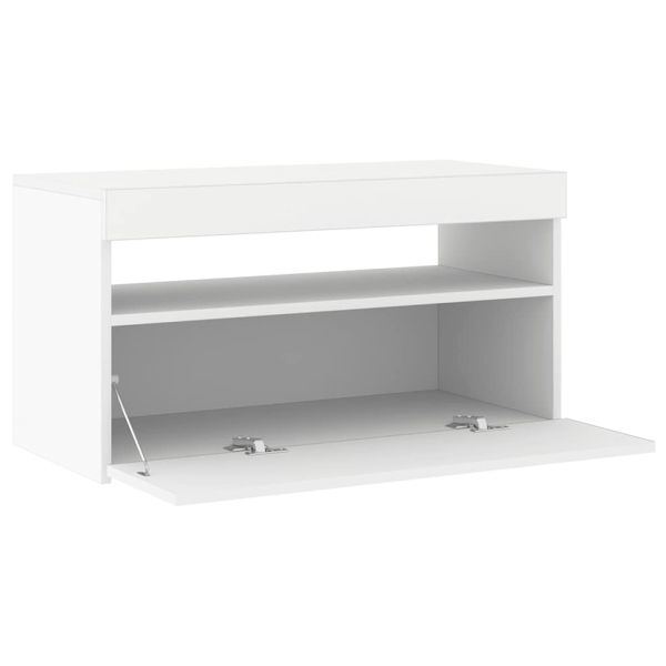 ТВ шкаф с LED осветление, бял, 75x35x40 см