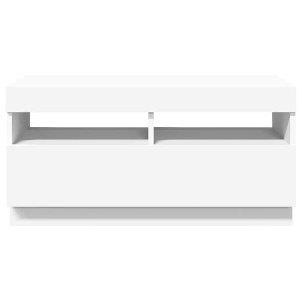 ТВ шкаф с LED осветление, бял, 80x35x40 см
