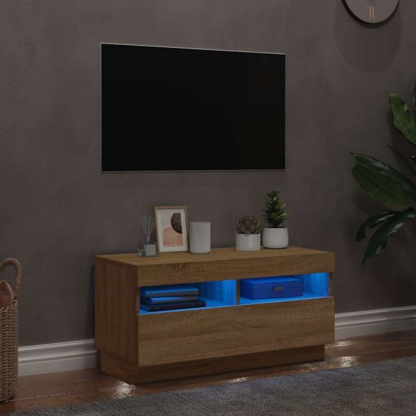 ТВ шкаф с LED осветление, дъб сонома, 80x35x40 см