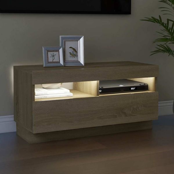 ТВ шкаф с LED осветление, дъб сонома, 80x35x40 см