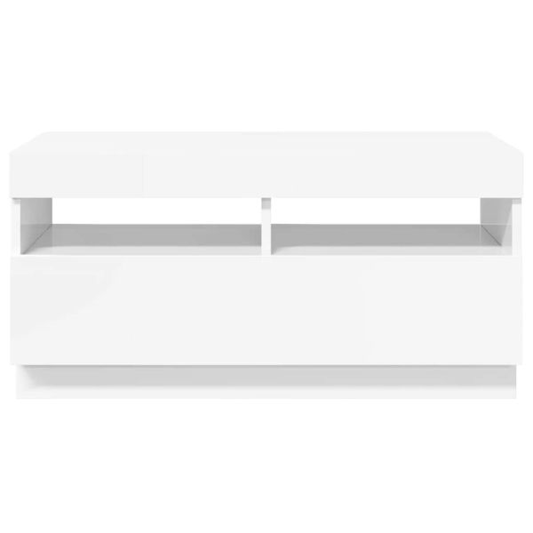 ТВ шкаф с LED осветление, бял гланц, 80x35x40 см
