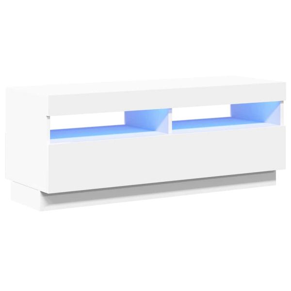 ТВ шкаф с LED осветление, бял, 100x35x40 см