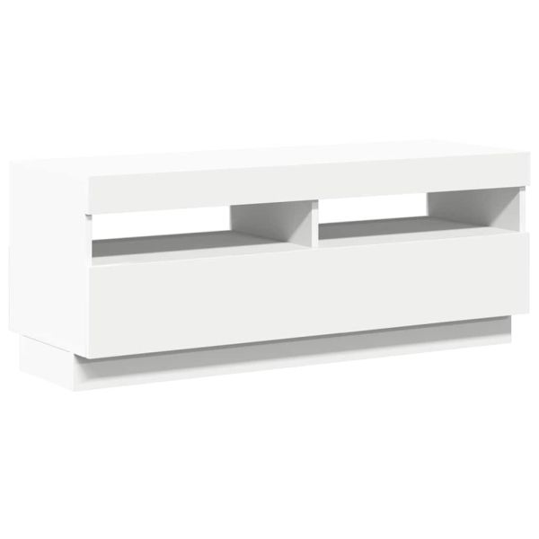 ТВ шкаф с LED осветление, бял, 100x35x40 см