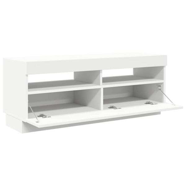 ТВ шкаф с LED осветление, бял, 100x35x40 см