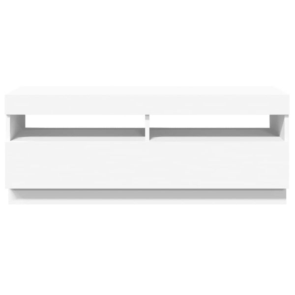 ТВ шкаф с LED осветление, бял, 100x35x40 см