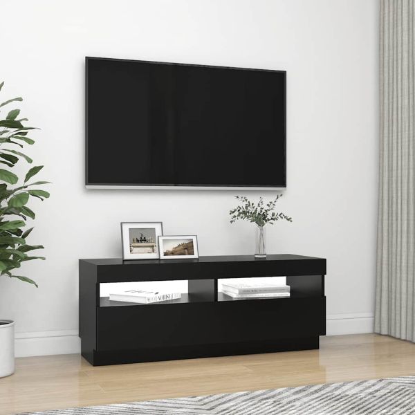 ТВ шкаф с LED осветление, черен, 100x35x40 см