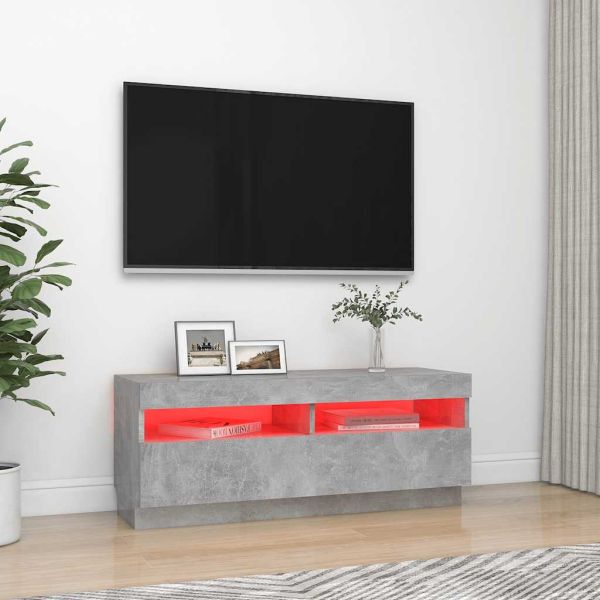 ТВ шкаф с LED осветление, бетонно сив, 100x35x40 см