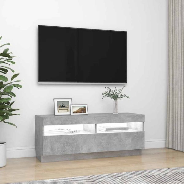 ТВ шкаф с LED осветление, бетонно сив, 100x35x40 см