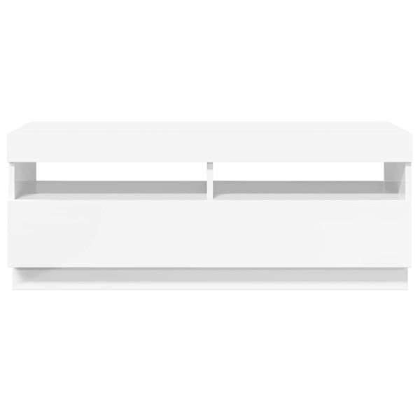 ТВ шкаф с LED осветление, бял гланц, 100x35x40 см