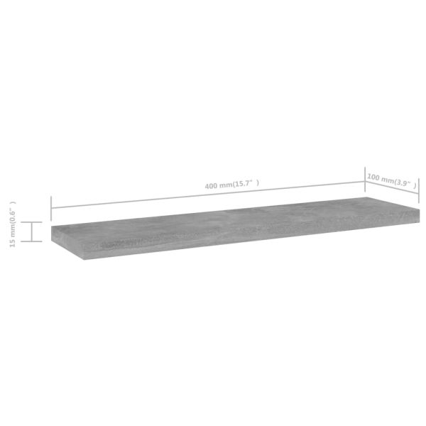 Рафтове, 4 бр, бетонно сиви, 40x10x1,5 см, инженерно дърво