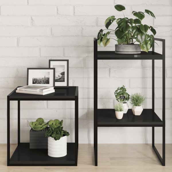 Рафтове, 8 бр, черен гланц, 40x40x1,5 см, инженерно дърво