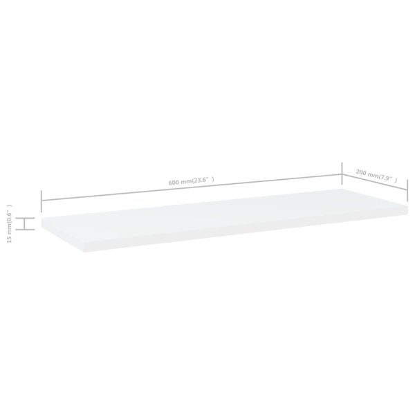 Рафтове за етажерка, 4 бр, бели, 60x20x1,5 см, инженерно дърво