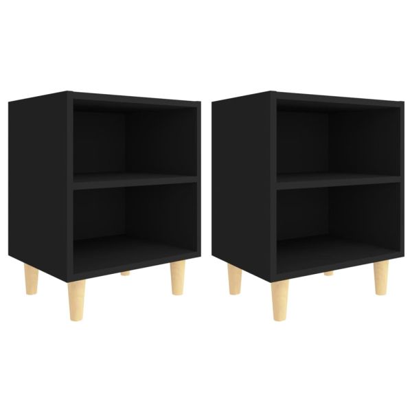 Нощни шкафчета с крака от дървен масив 2 бр черни 40x30x50 см