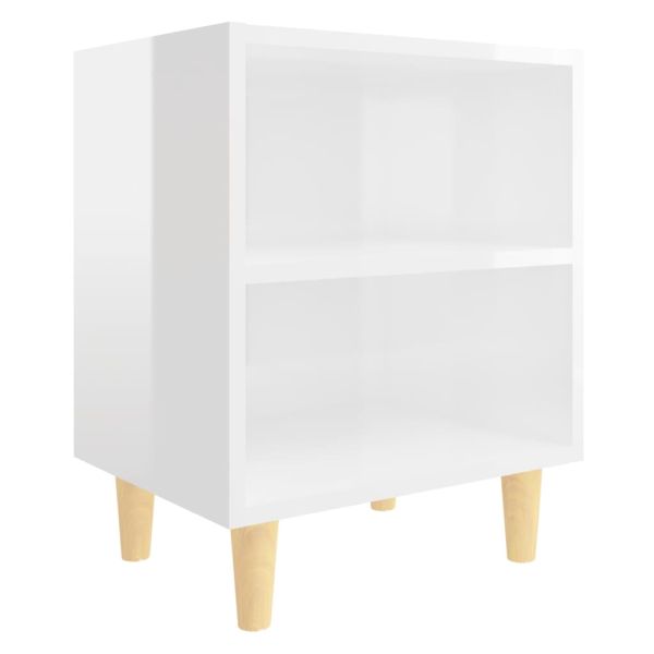 Нощни шкафчета крака от дърво масив 2 бр бял гланц 40x30x50 см
