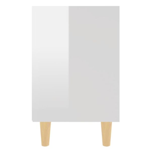 Нощни шкафчета крака от дърво масив 2 бр бял гланц 40x30x50 см