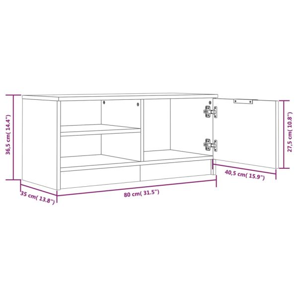 ТВ шкаф бял гланц 80x35x36,5 см инженерно дърво