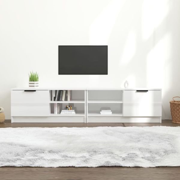 ТВ шкафове 2 бр бял гланц 80x35x36,5 см инженерно дърво