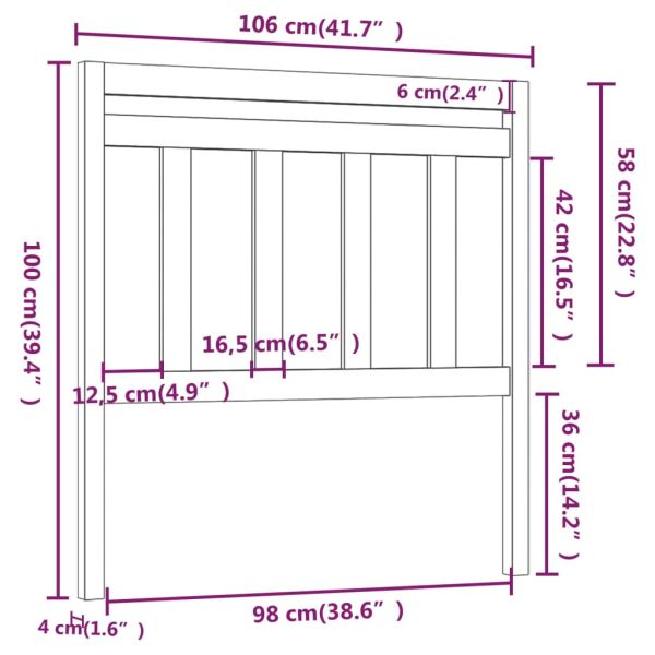 Горна табла за легло, сива, 106x4x100 см, бор масив
