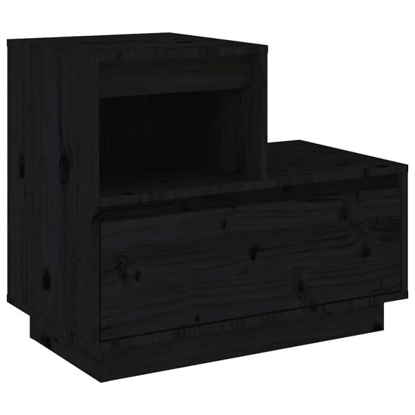 Нощни шкафчета, 2 бр, черни, 60x34x51 см, борово дърво масив