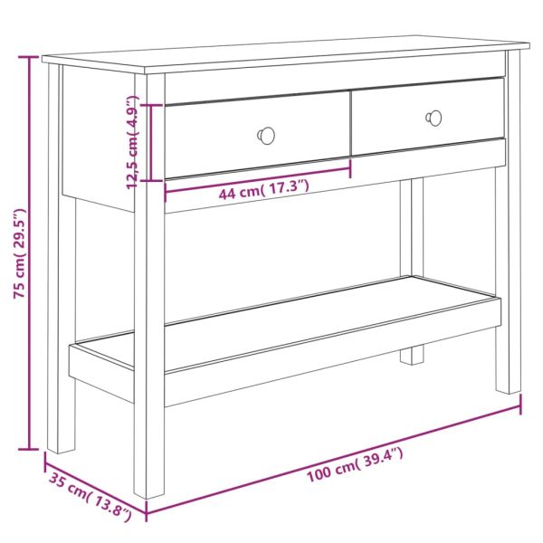 Конзолна маса 100x35x75 см борово дърво масив