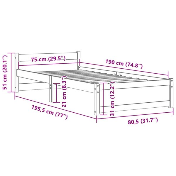 Рамка за легло меденокафява дърво 75x190 см Small Single