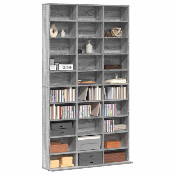 Етажерка за дискове сив сонома 102x23x177,5 см инженерно дърво