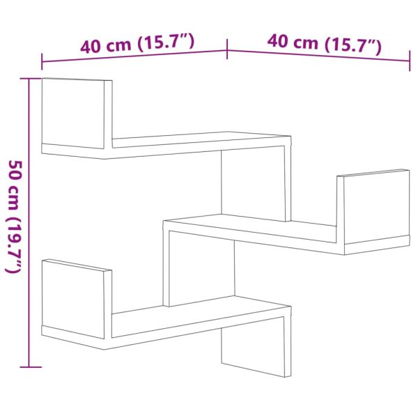 Стенен ъглов рафт 2 бр опушен дъб 40x40x50 см инженерно дърво